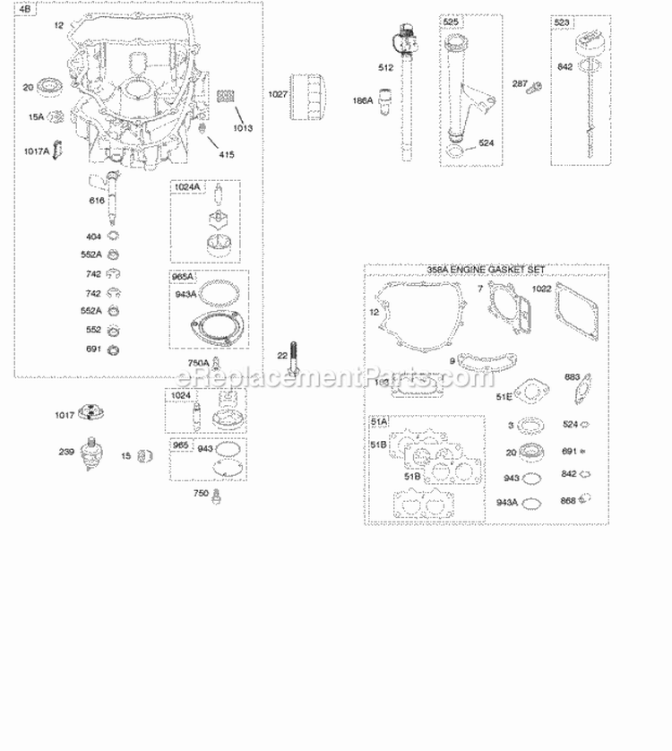 Engine Sump Lubrication Diagram and Parts List for  Briggs and Stratton Engine